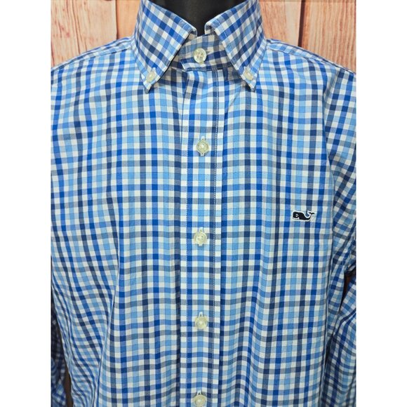 Vineyard Vines Blue Gingham Whale Shirt Small - Picture 3 of 7